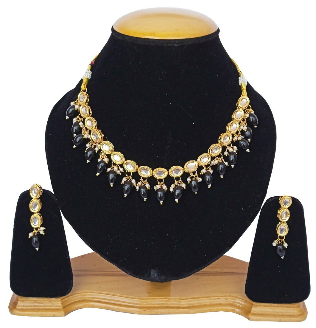 Joban Fashion bLack kundan work Necklace Set | Swadesiicart