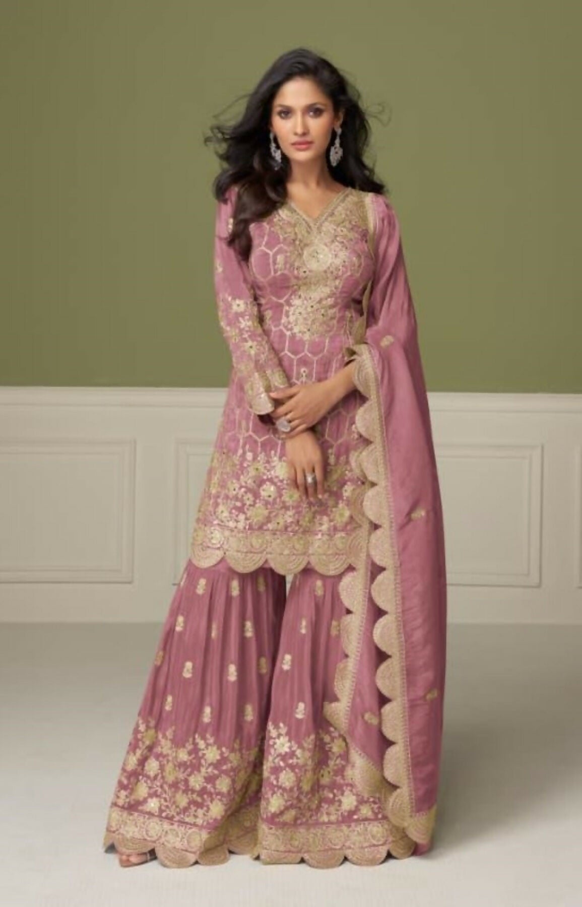 Anaita Peach Real Shimmer Readymade Suit with Embroidery & Real Mirror Work