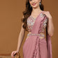 Pink Lycra Solid Ready to wear Saree with stitched Blouse - Vanita | Swadesiicart
