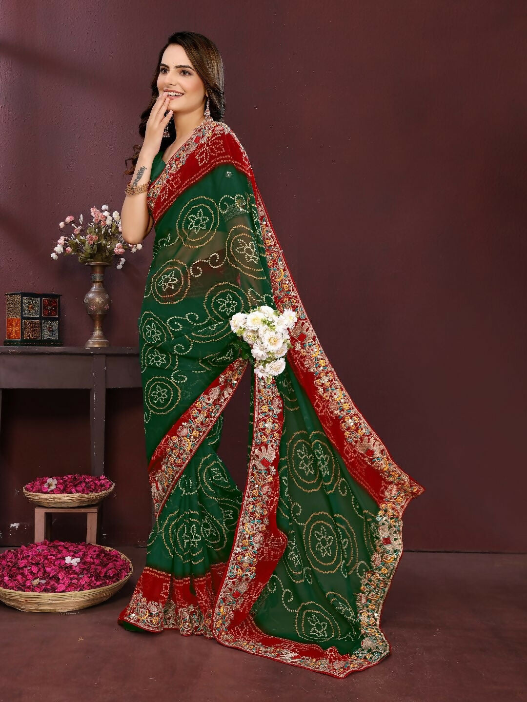 Ai Fashion Green Georgette Digital Print Party Wear Saree