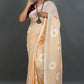 Exclusive Collection Cream Pure Cotton Saree With Sunflower Design - Swadesiicart