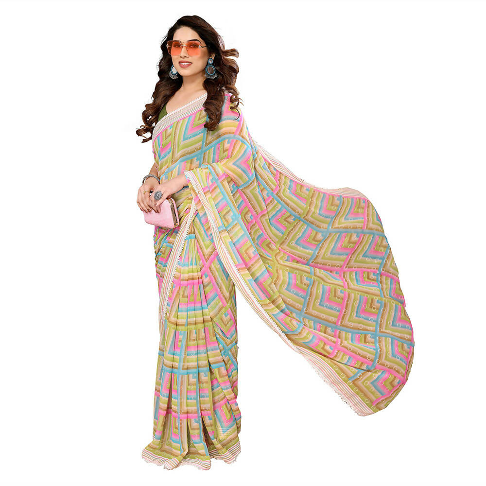 Women's Partywear Designer Green Georgette Fancy Saree - Satrangi | Swadesiicart