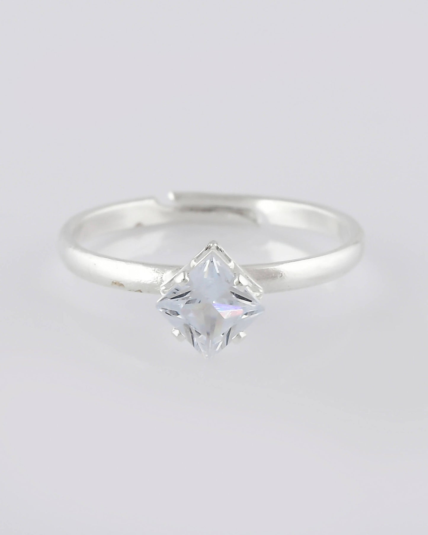 VOJ white CZ-detail Stainless Steel Cubic Zirconia Silver Plated adjustable finger Ring | Swadesiicart