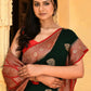 Joban Fashion Emerald Green Crepe Chiffon Pure Handloom Banarasi Silk Saree | Swadesiicart