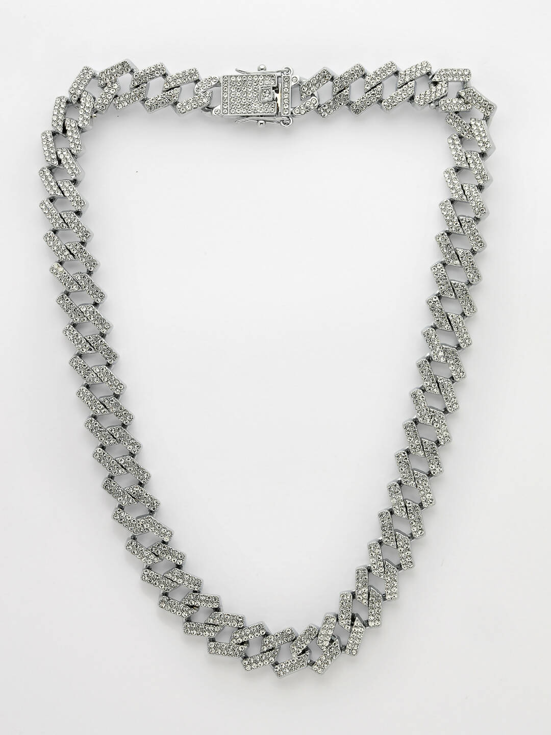 NVR Men Silver-Plated Stainless Steel American Diamond Chain | Swadesiicart
