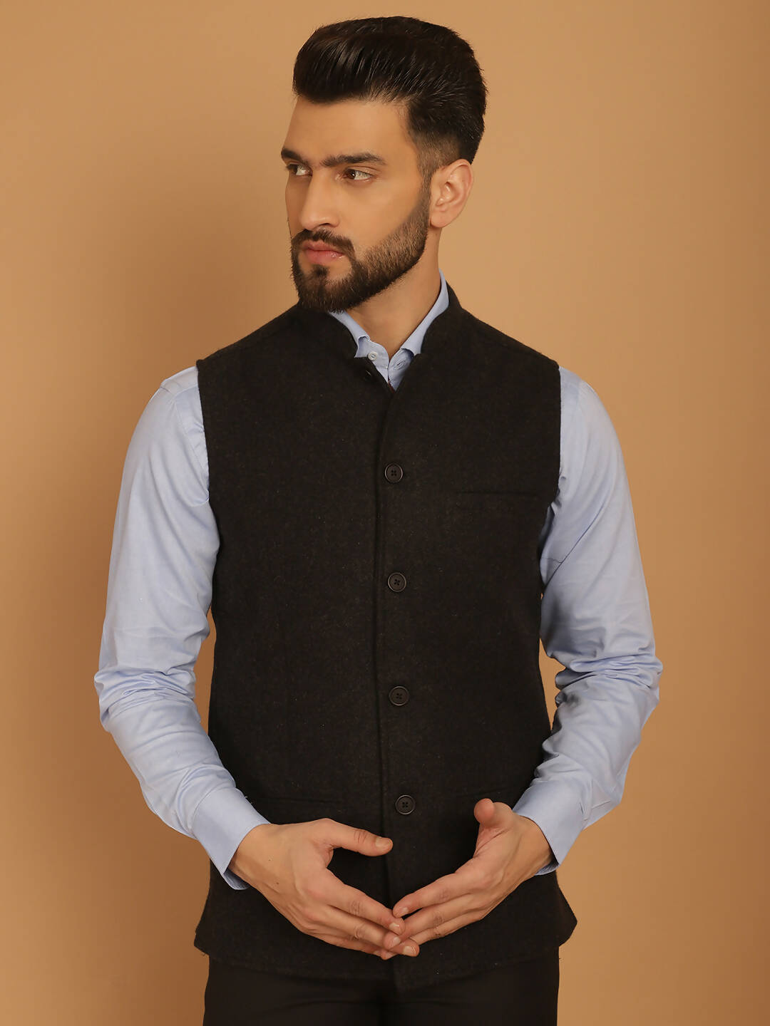 Even Apparels Pure Wool Nehru Jacket - Charcoal | Swadesiicart