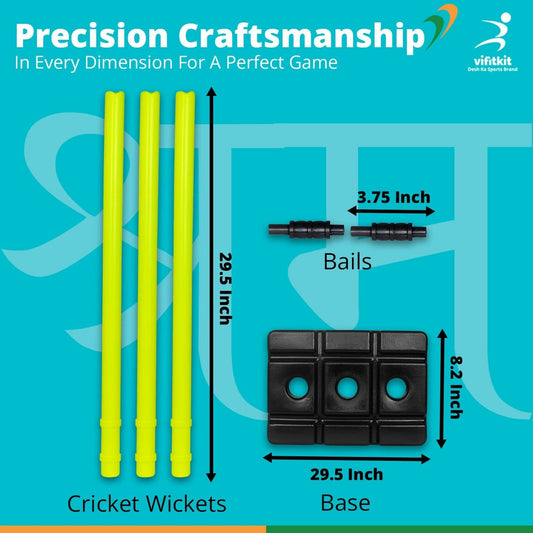 Vifitkit Cricket Stumps with Stand & Bails (Black and Flourescent Green) - Swadesiicart