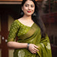 Mehndi Cotton Crepe Batik Print Saree with Unstitched Blouse - Hiral Fashion | Swadesiicart