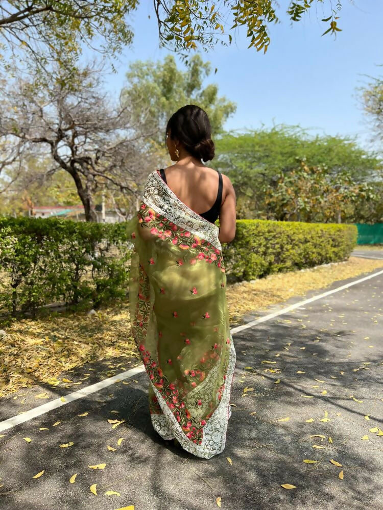 Vamsee Riddhi-Siddhi -1 Green Organza Saree - Swadesiicart
