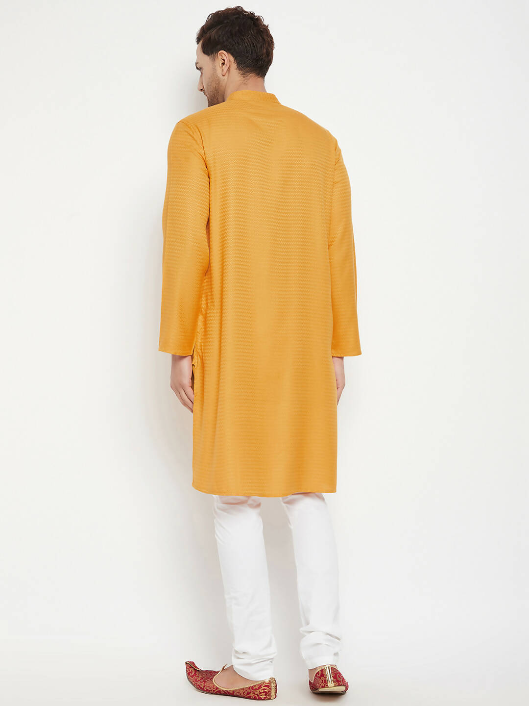 Even Apparels Yellow Viscose Men's Long Kurta With Band Collar | Swadesiicart