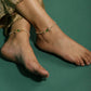 Gold-Polished Green White Kundan Beads Anklet Set Of 2 - Ruby Raang | Swadesiicart