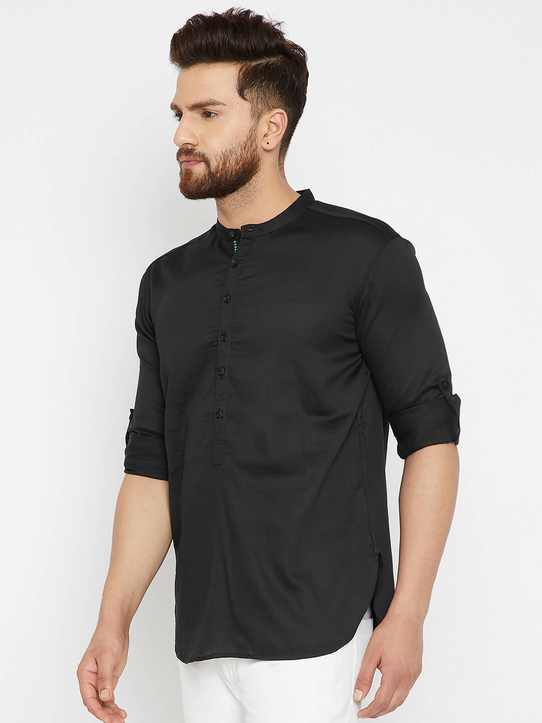 Even Apparels Black Pure Cotton Men's Kurta With Band Collar | Swadesiicart