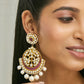 Nuyug 22K Gold-Plated Elegant Ruby & Kundan Stone Studded With Pearl Beaded Floral Chandbalis | Swadesiicart