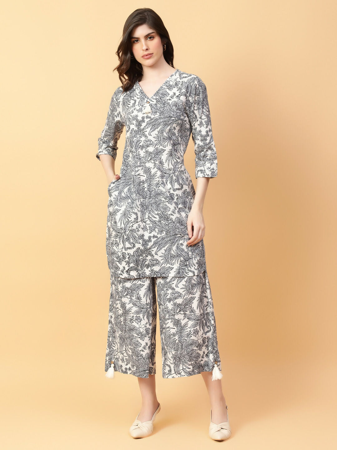 Joban Fashion Grey Cotton Printed & Hand Work Co-ord Set - Swadesiicart