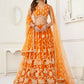 Aastha Fashion Orange Butterfly Net White Cotton Thread Work And Sequence Work Embroidery Wedding Wear Lehenga Choli