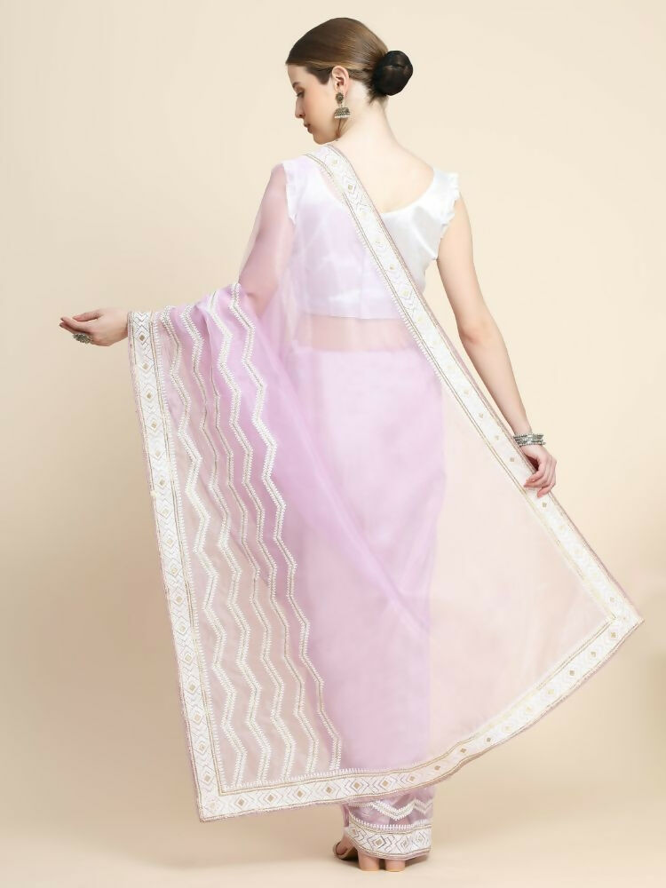 Vamsee Banno Lehriya Lavender Organza Saree - Swadesiicart