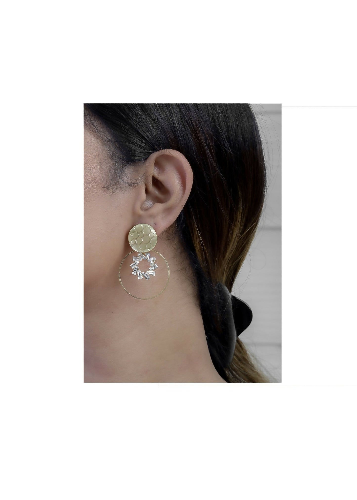 Joban Fashion Women Brass Golden White Ad Earrings - Swadesiicart
