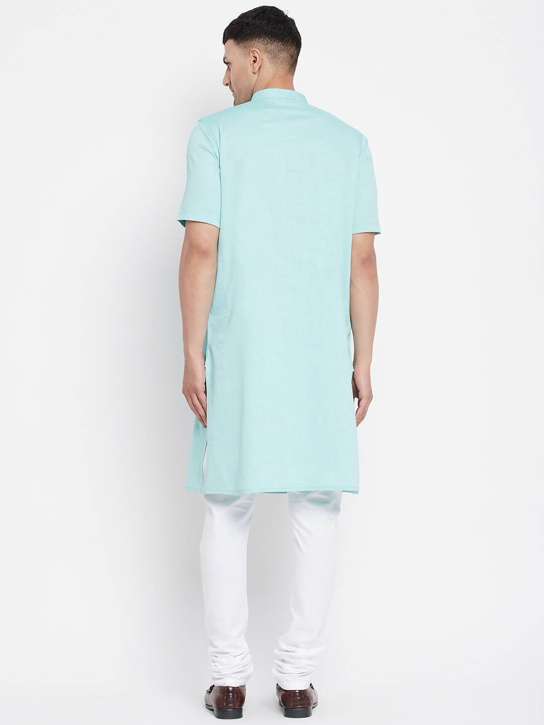 Even Apparels Green Pure Cotton Men's H/S Kurta With Band Collar | Swadesiicart