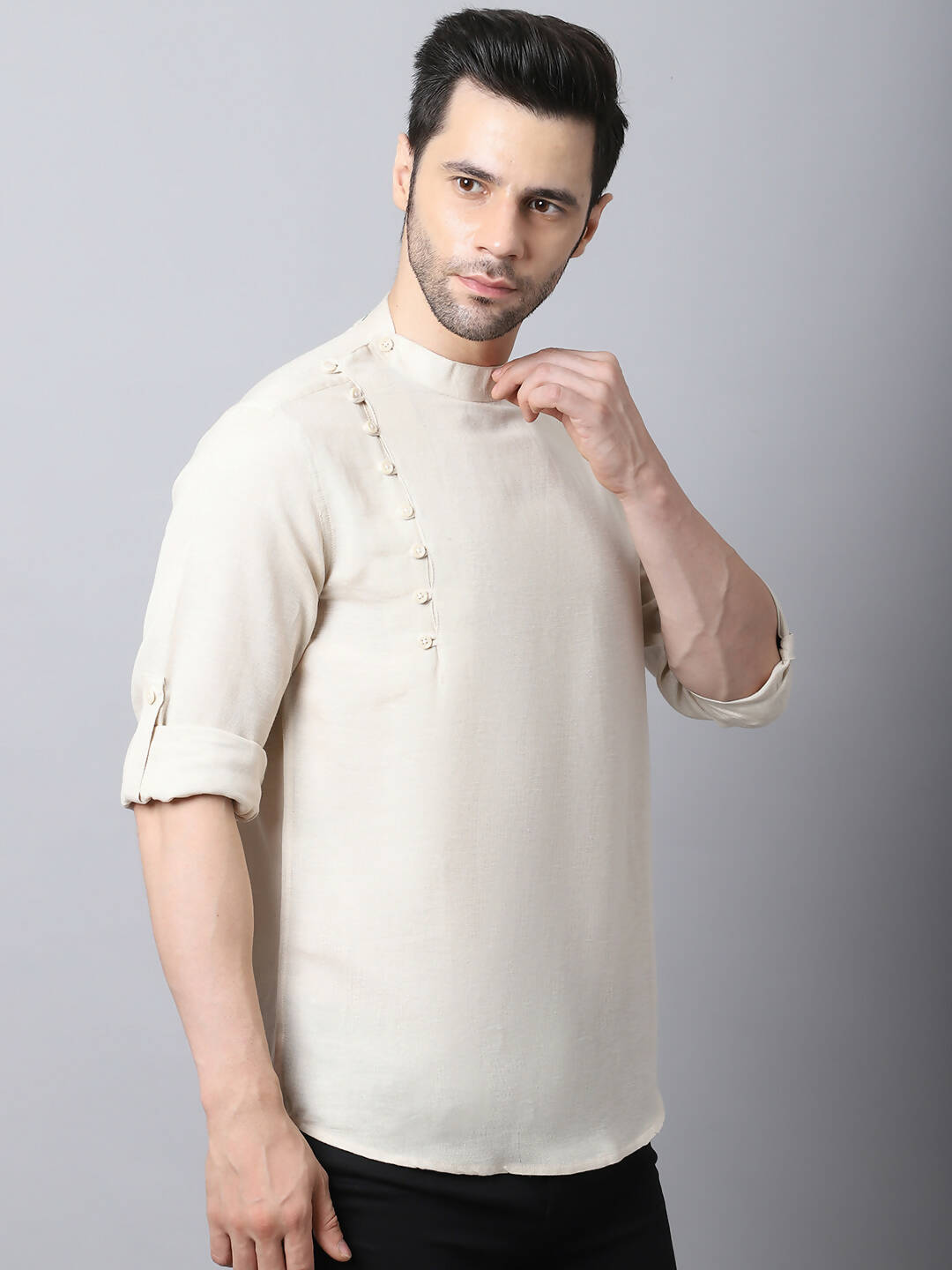 Even Apparels Cream Pure Cotton Men's Kurta With Side Placket | Swadesiicart