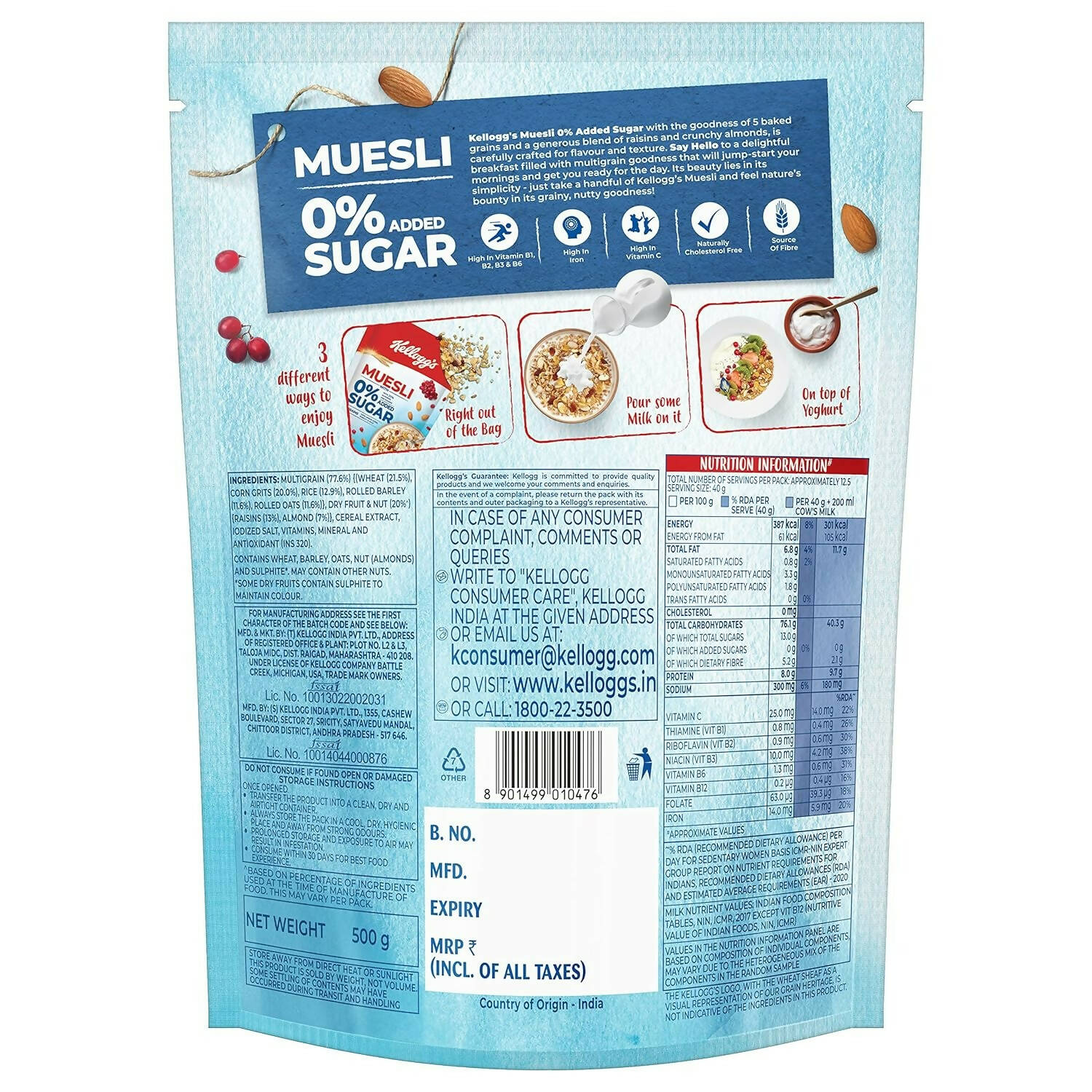 Kellogg's Muesli 0% Added Sugar - Swadesiicart