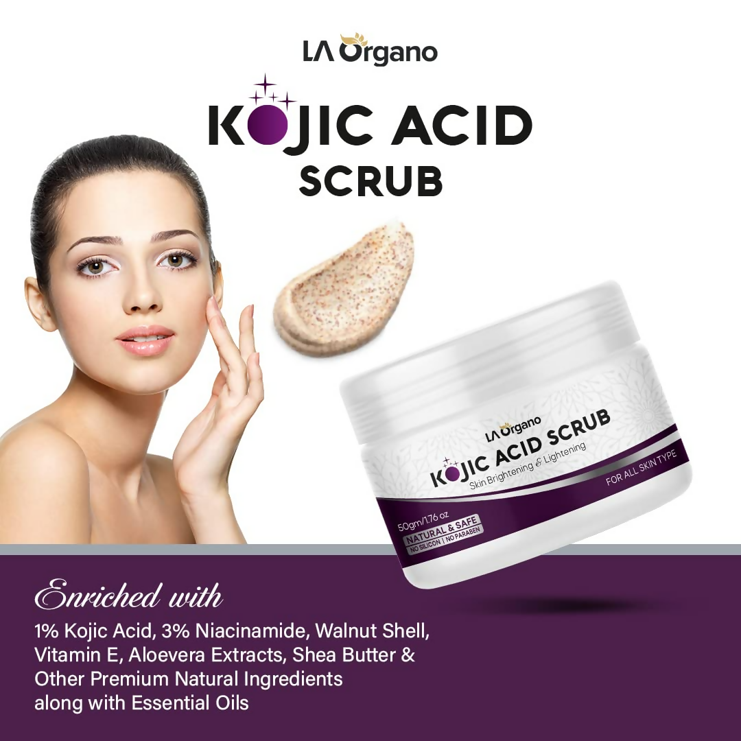 LA Organo 1% Kojic Acid Skin Lightening & Brightening Face & Body Scrub | Swadesiicart