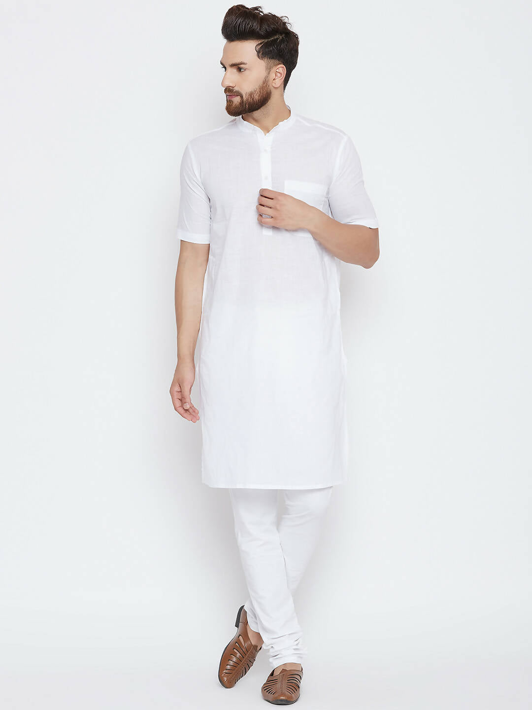 Even Apparels White Color Pure Cotton Men's Kurta With Band Collar | Swadesiicart