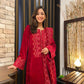 trueBrowns Red Velvet Embroidered Slit Kurta | Swadesiicart