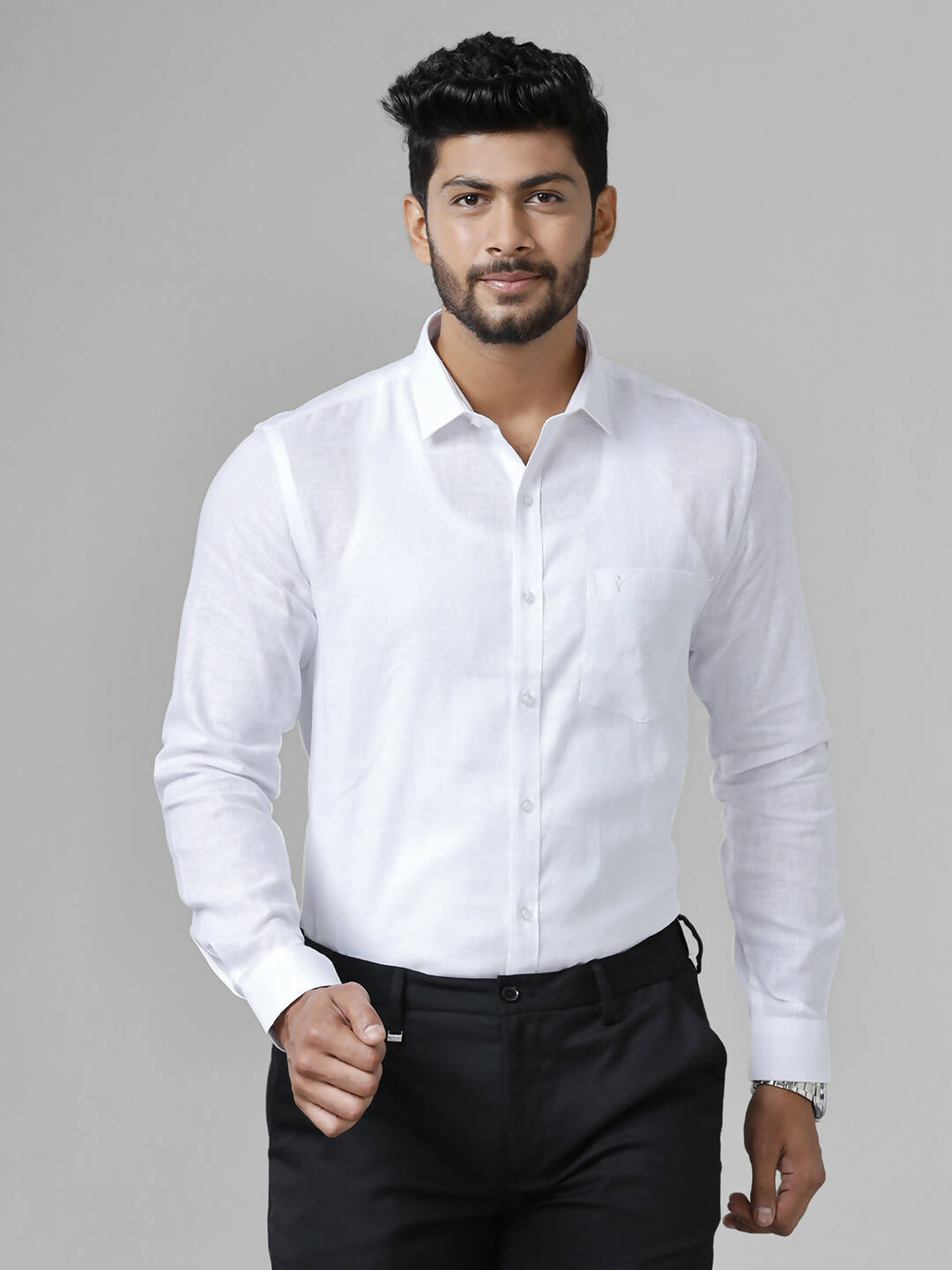 Ramraj Cotton Cotton Linen Full Sleeve White Shirt | Swadesiicart