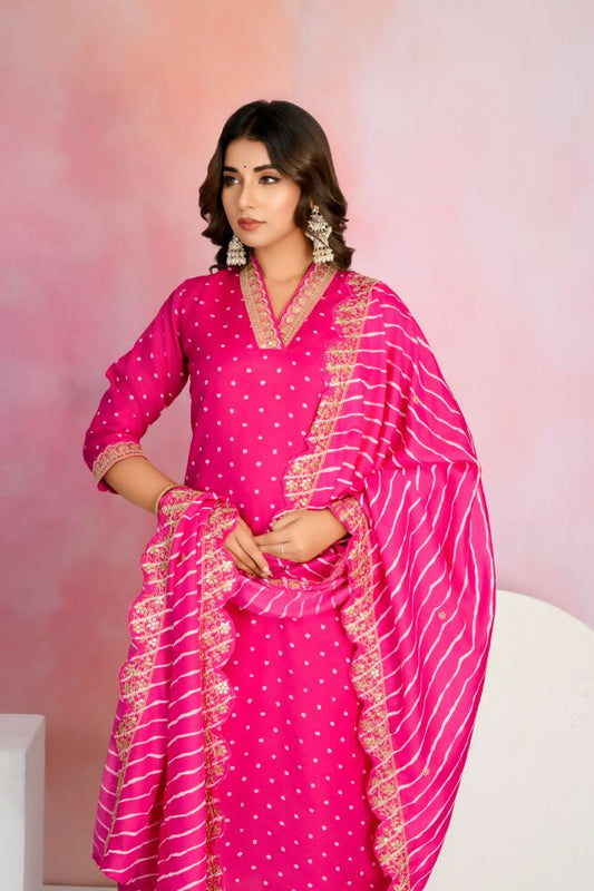 Ethnic Festive Wear Viscose Chanderi Pink Stitched Suit With Dupatta - Tanisha | Swadesiicart