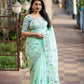 SeaGreen Pure Linen Ethnic Motifs Saree with Unstitched Blouse - Hiral Fashion | Swadesiicart