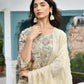 Vaasva Women's Cream Tissue Embroidered Suit Set With Solid Pant And Embroidered Dupatta | Swadesiicart
