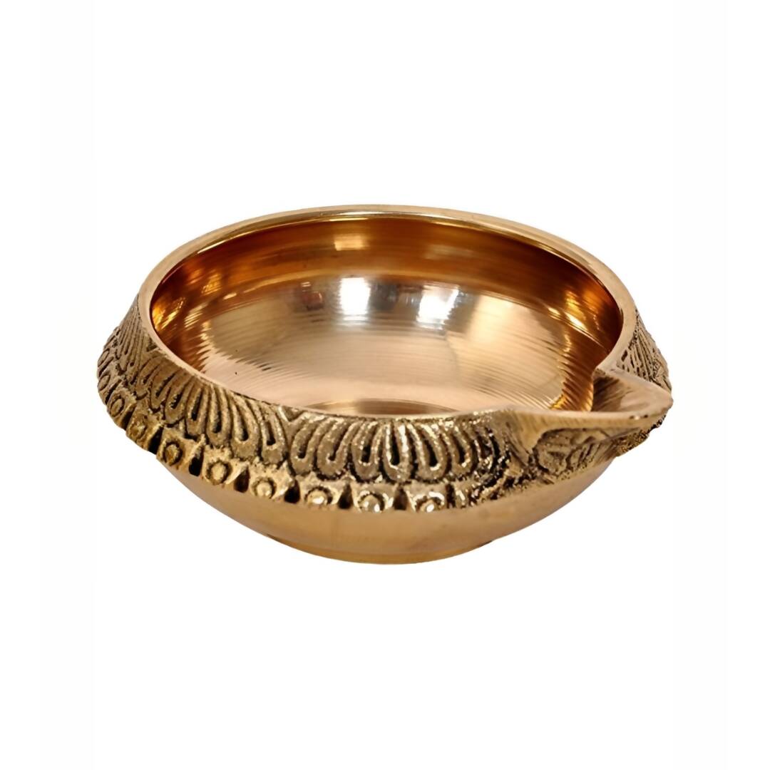 Spillbox Gold Toned Textured Brass Diya without Stand | Swadesiicart