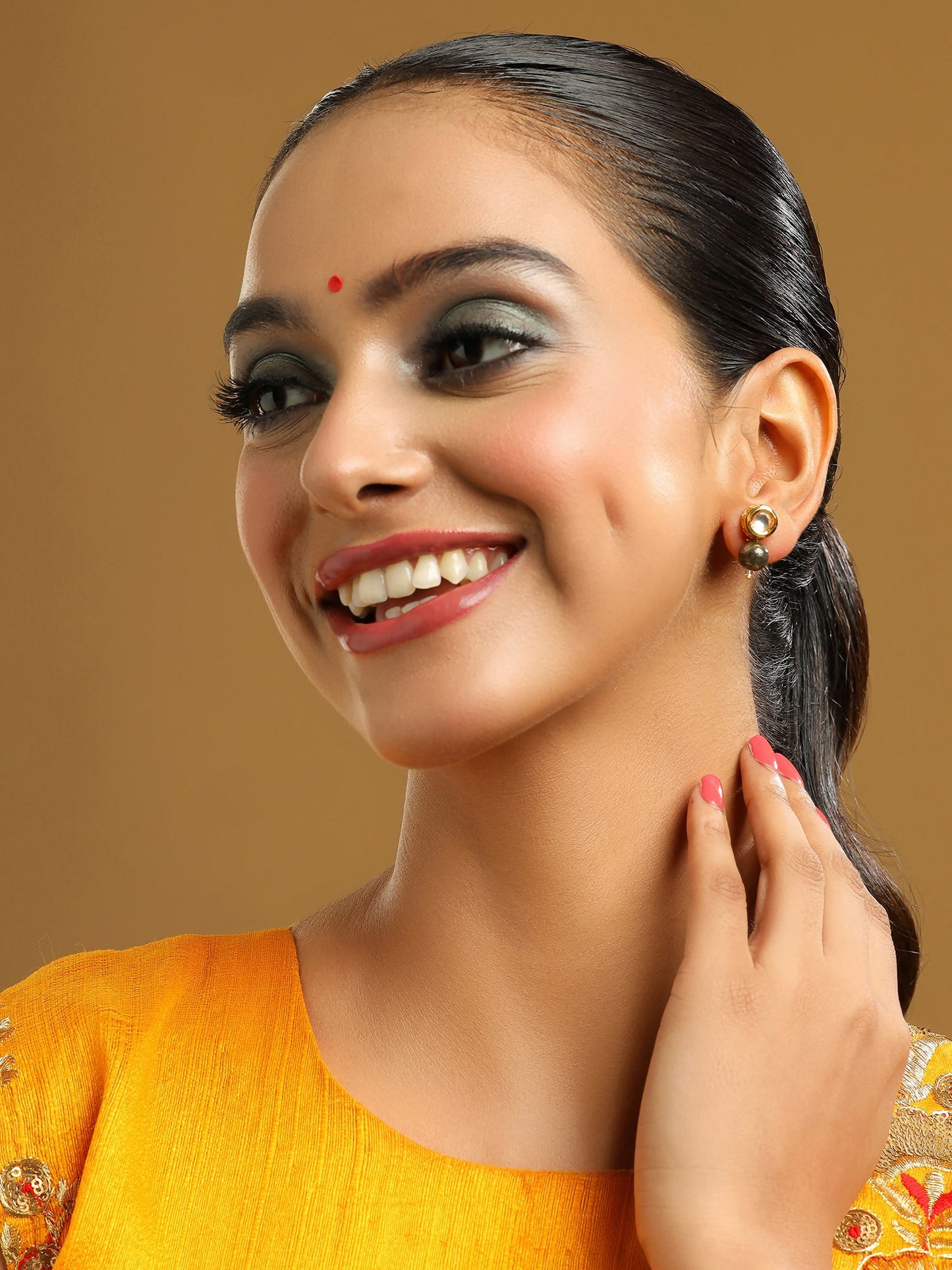 Ruby Raang Purple Pyrite Kundan Studs | Swadesiicart