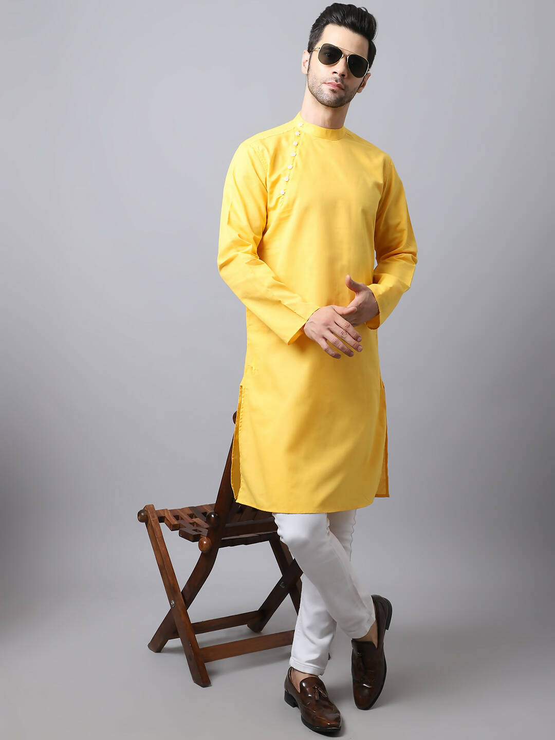 Even Apparels Yellow Pure Cotton Men's Kurta With Side Placket | Swadesiicart