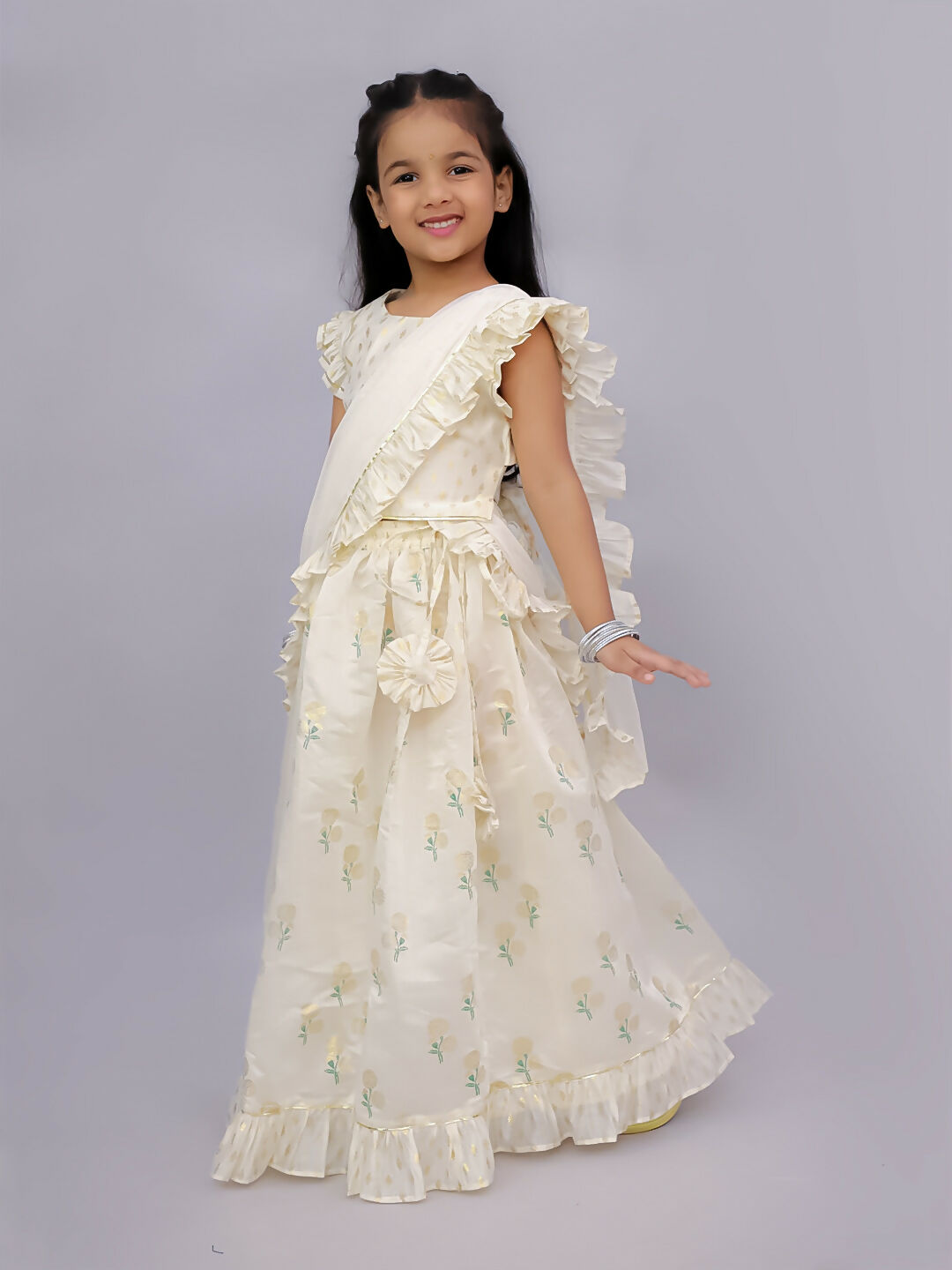 Lil Drama Mishti Off White Lehanga Choli Dupatta Set For Girls | Swadesiicart