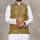 Anaita Mehendi Cotton Straight Kurta Payjama & Koti With Jequard Work