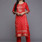 Ahalyaa Women Red Ethnic Motifs Kurta with Trousers | Swadesiicart