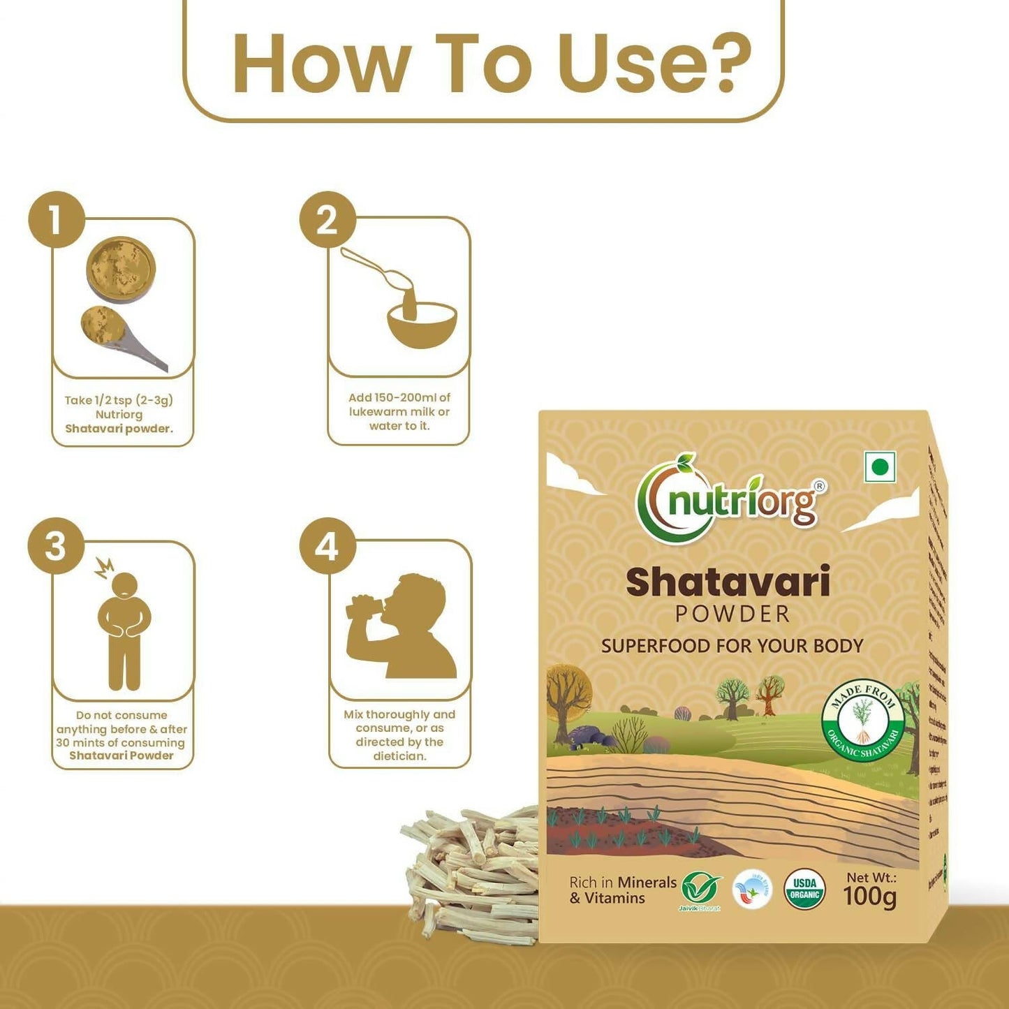 Nutriorg Certified Organic Shatavari Powder - Swadesiicart