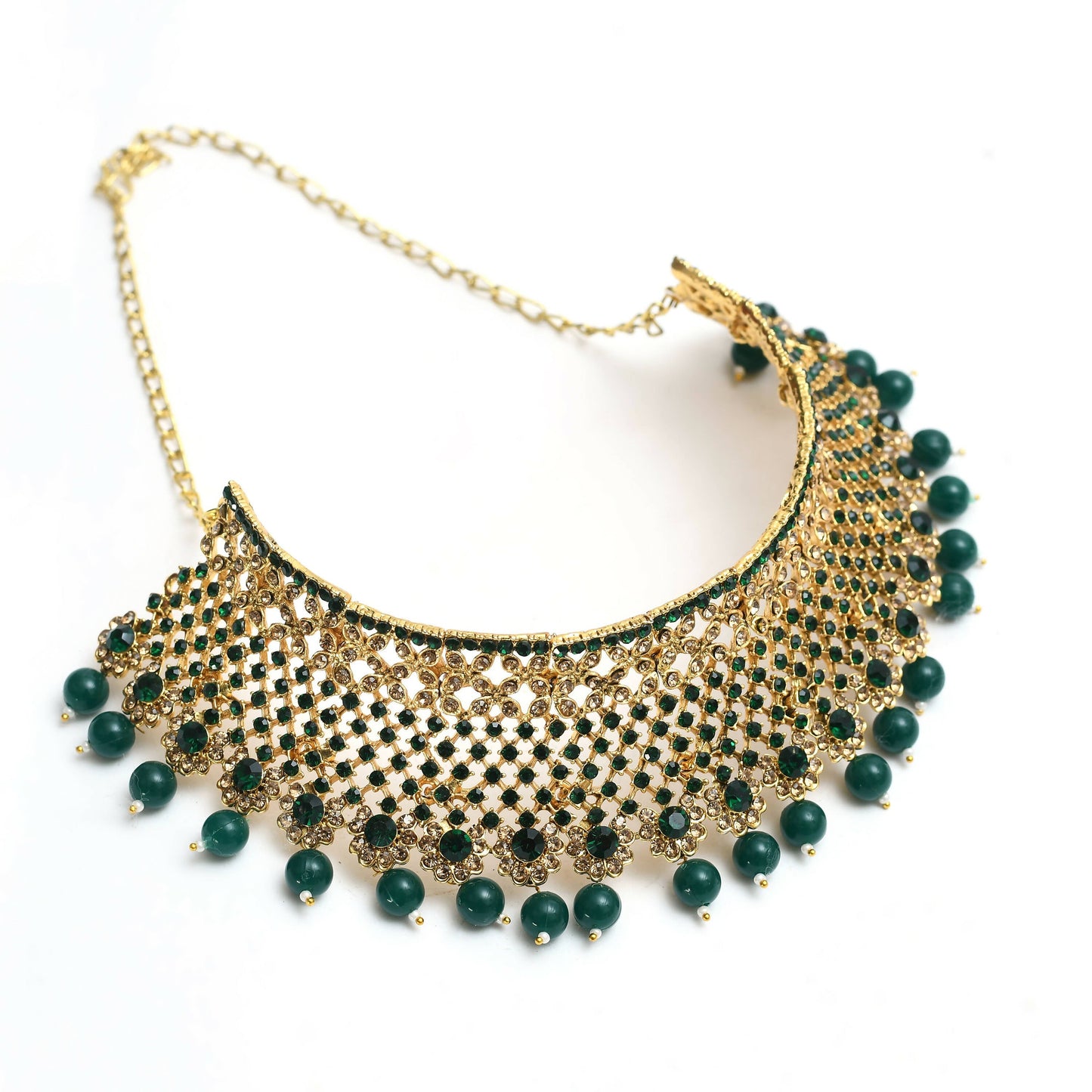Mominos Fashion Johar Kamal Traditional Rajwadi Design Heavy Golden/Green Color Necklace Set - Swadesiicart