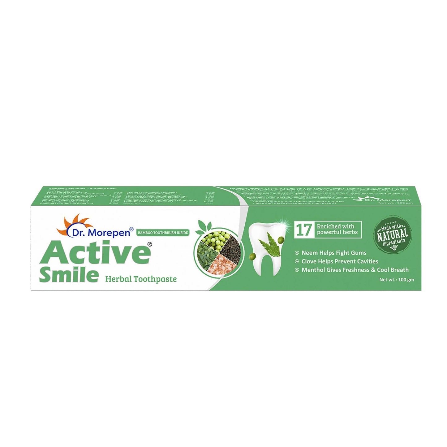 Dr. Morepen Active Smile Herbal Toothpaste with Neem, Clove & Menthol - Dr Morepen