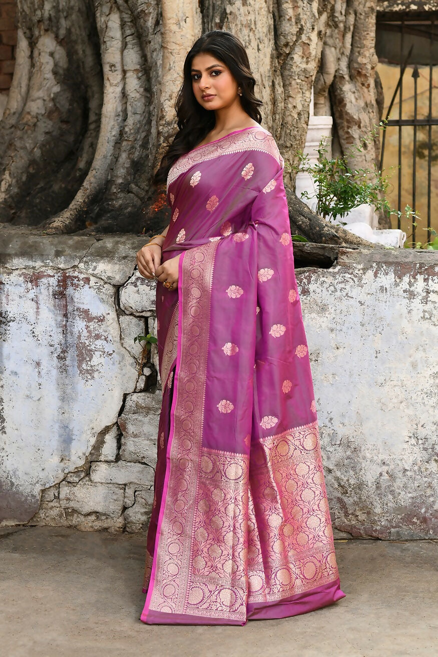 Joban Fashion Magenta Pure Katan Pure Handloom Banarasi Silk Saree | Swadesiicart