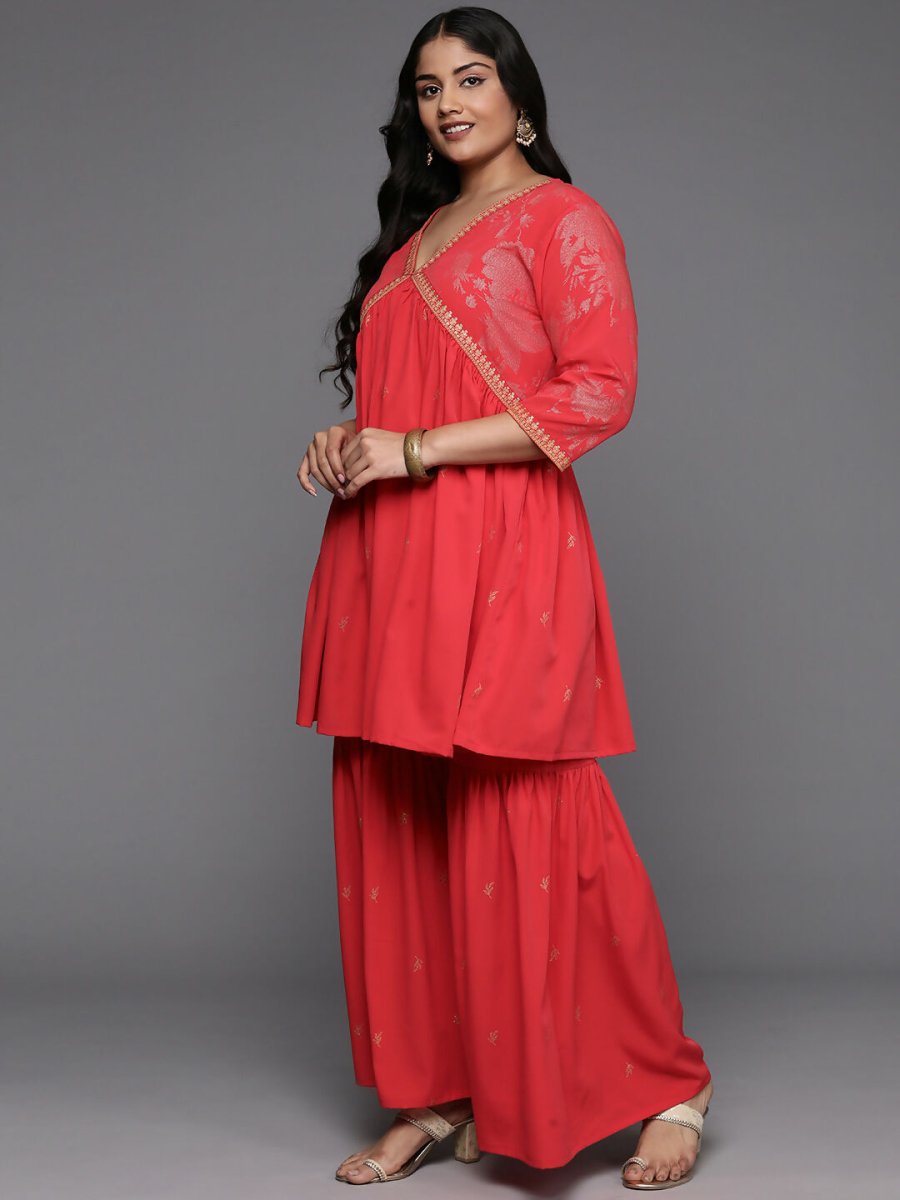 Ahalyaa Women's Traditional Wear Co-ords - Red - Swadesiicart