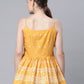 Ahalyaa Women Mustard Pure Cotton Porcian Print Shoulder Straps Tunic | Swadesiicart