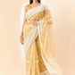 Beige Organza Geometric Embroidered Saree with Unstitched Blouse Piece - Roozal