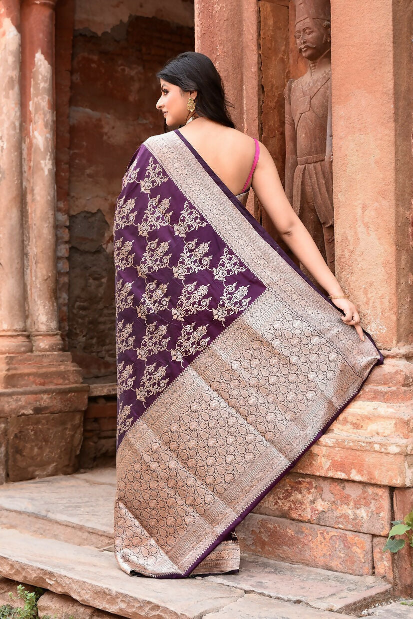 Joban Fashion Purple Pure Katan Pure Handloom Banarasi Silk Saree | Swadesiicart