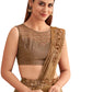Beige Satin Embroidered Ready To Wear Saree With Unstitched Blouse Piece - Nandika | Swadesiicart