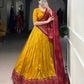 Lorenvalley Fashion Yellow Tasar Silk Bandhej Print With Gotta Patti Lace Touch Up Lehenga Choli with Dupatta - Swadesiicart