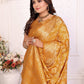 Anaita Yellow Soft Satin Silk Bandhej Print Saree With Kanchi Zari Weaving Border