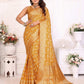 Anaita Yellow Soft Satin Silk Bandhej Print Saree With Kanchi Zari Weaving Border