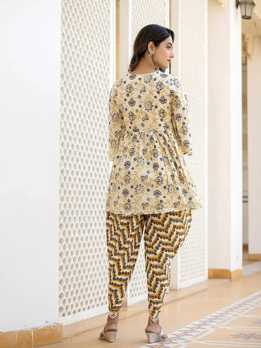 Yufta Yellow Gotta Patti Kurti with Dhoti Pants Set - Swadesiicart